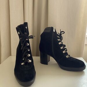 Aquatalia designer black lace up leather boots suede made in Italy 8.5